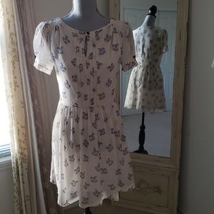 ModCloth Cream Dress with Navy Print